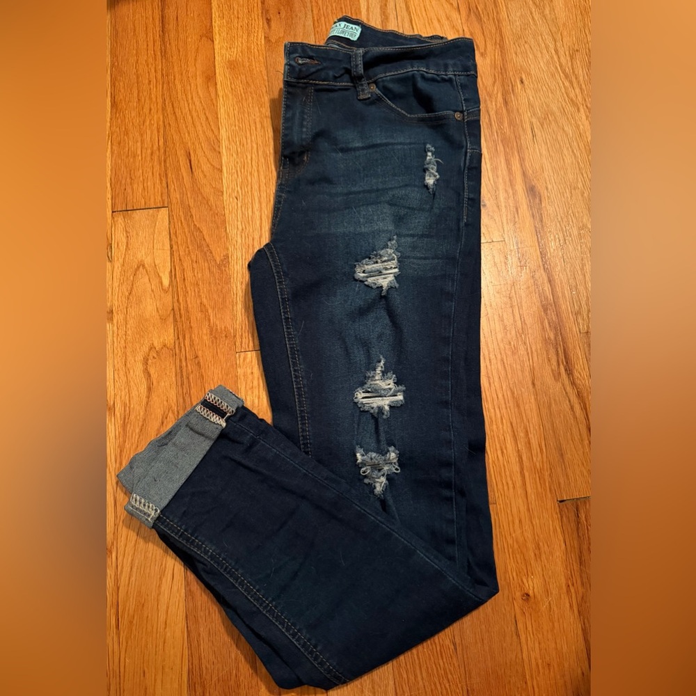 Wax Jean Dark Blue Distressed Ankle Jeans
